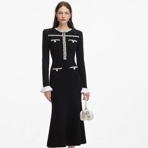 self-portrait - Black Pearl Trim Knit Midi Dress - Various Sizes MSRP $615 - NWT